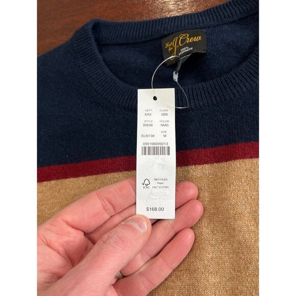 NWT J.Crew 100% Cashmere Crewneck Sweater Stripe BI838 Mens Size Medium M $168 - Picture 6 of 11